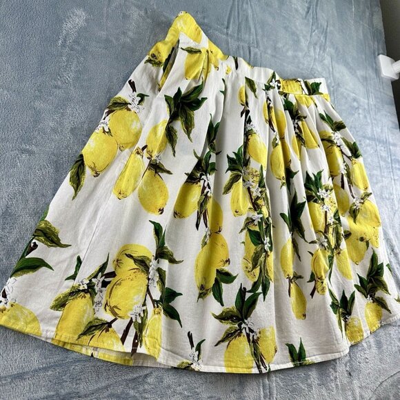 Taydey Womenβs Skirt XL White/Yellow Lemon  A-Line Pleated Vintage Cotton NWOT - Picture 12 of 16